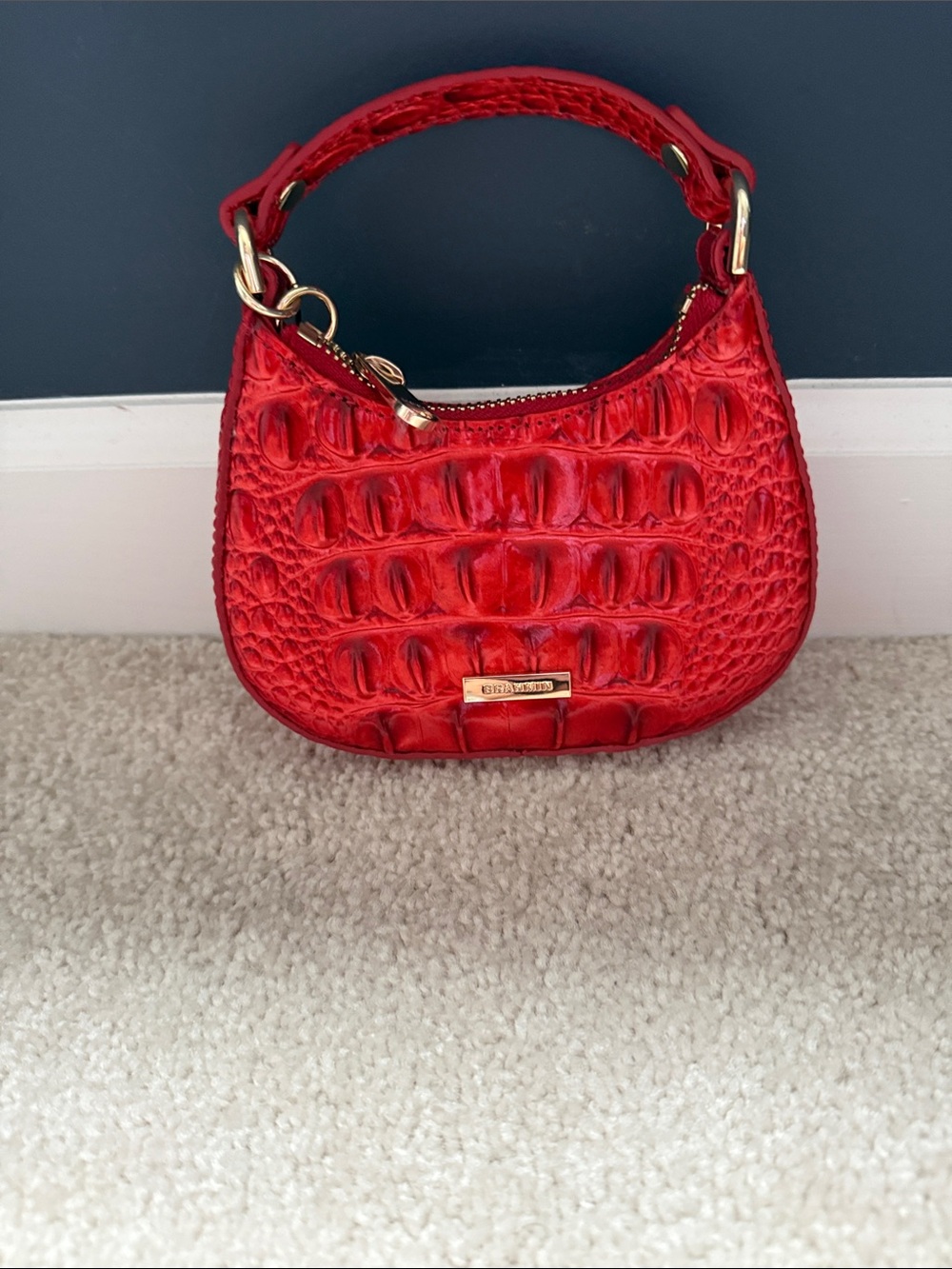 Brahmin Red Croc-Embossed Mini Top-Handle Bag
